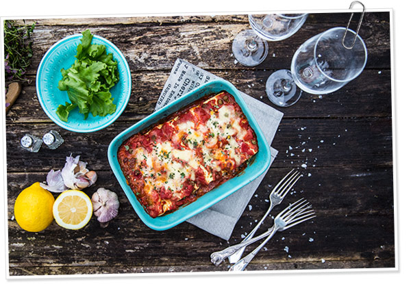 Cannelloni med ricotta, spenat och tomat