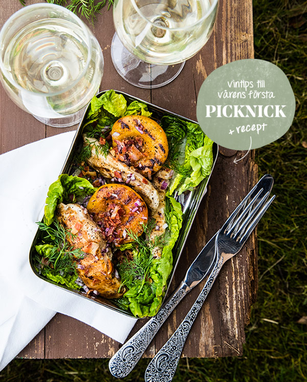 Picknicksallad med kyckling och grillade persikor