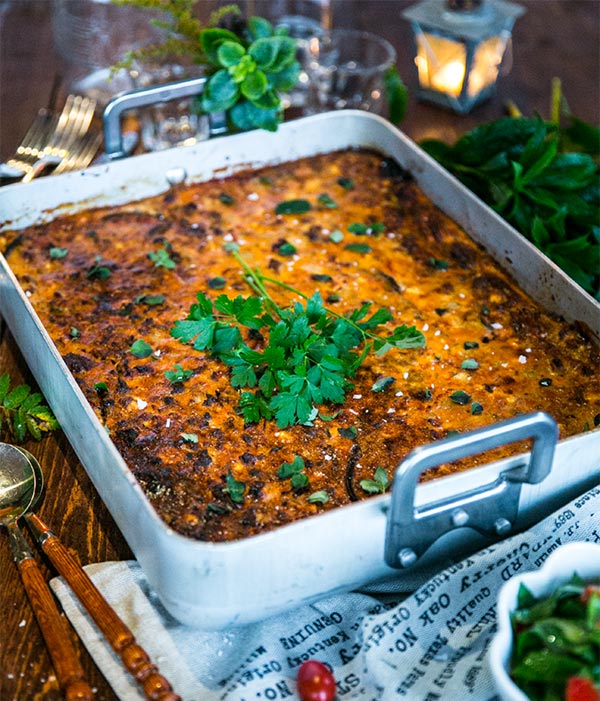 Moussaka med aubergine och fetaost